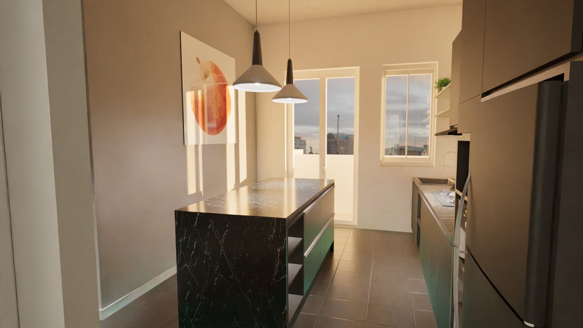 Virtual Rendering cucina appartamento alle mura di Bergamo