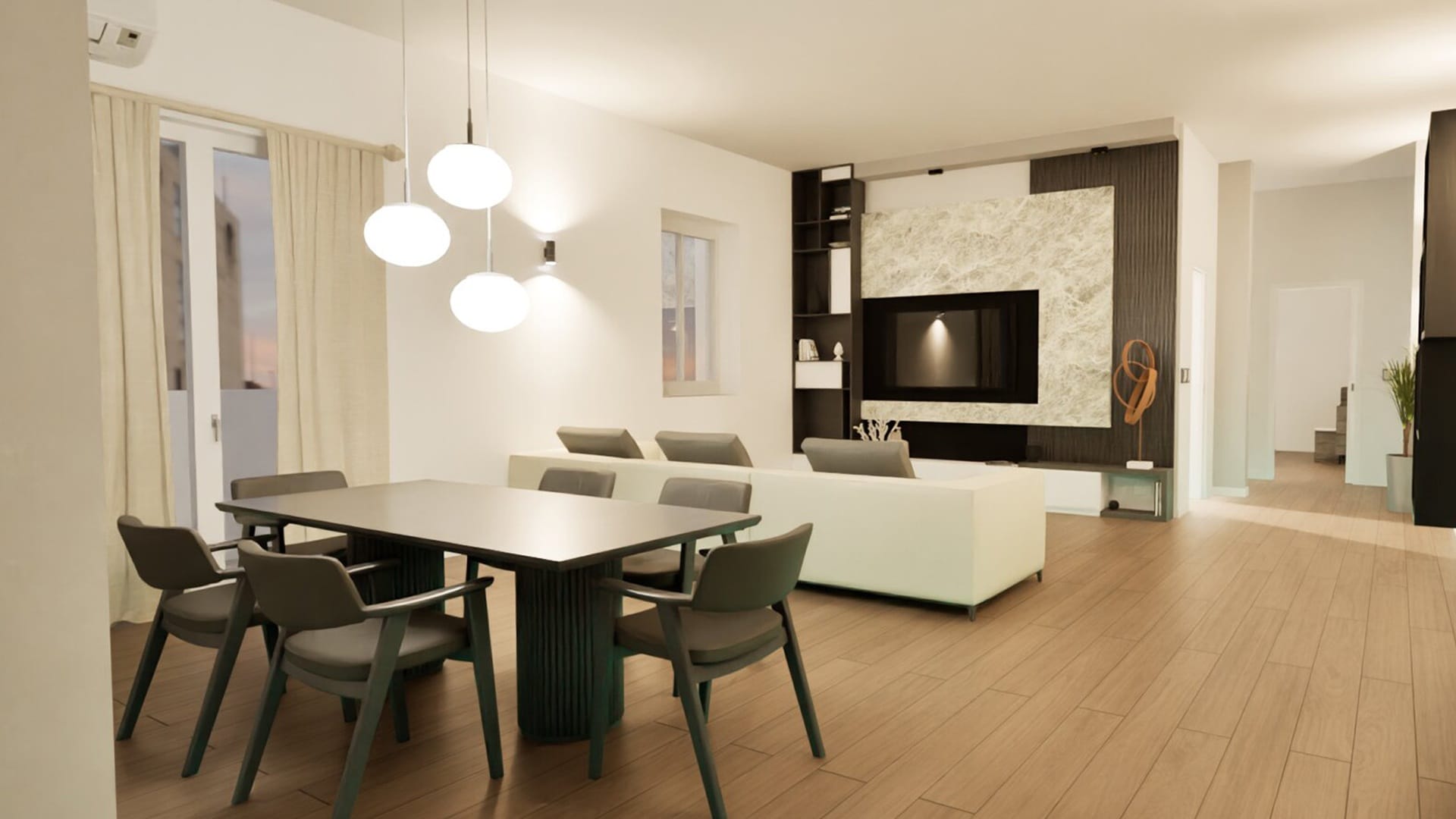 Virtual Rendering salotto appartamento alle mura di Bergamo